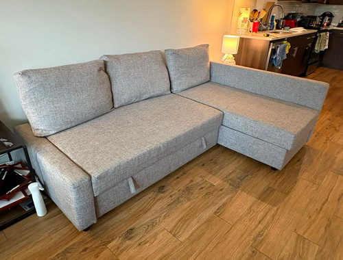 Gray fabric sofa bed - fabric, w/