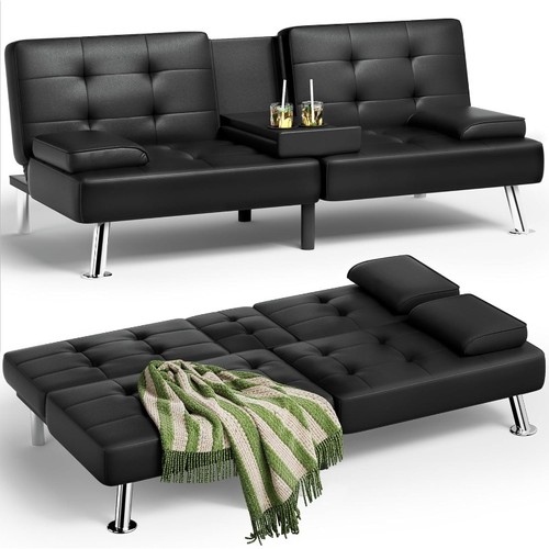 Futon sofa bed leather couch - sofa,